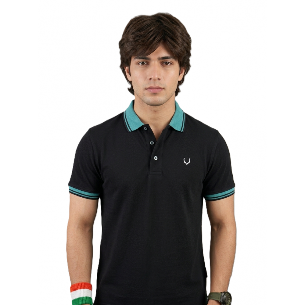 VAN MARLEE - Black Men’s Pure Cotton Half Sleeves Regular Fit Plain Solid Premium Polo Collar T-Shirt