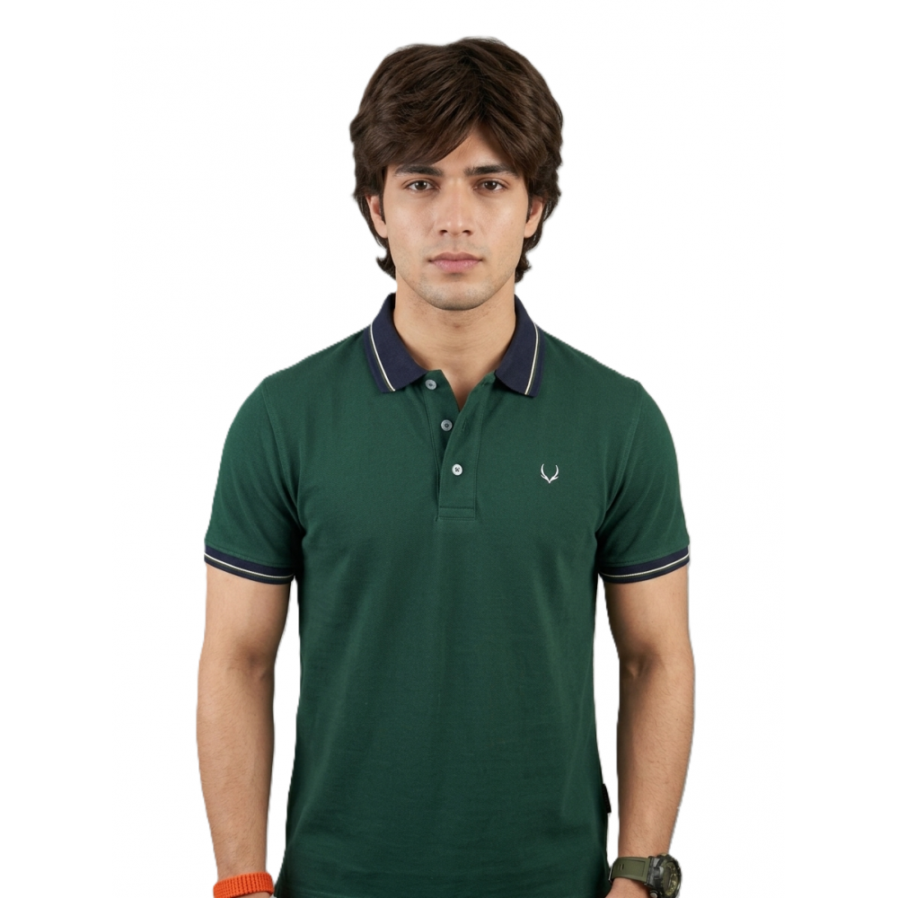 VAN MARLEE Green Color Men's Pure Cotton Half Sleeves Regular Fit Plain Solid Premium Polo Collar T-Shirt