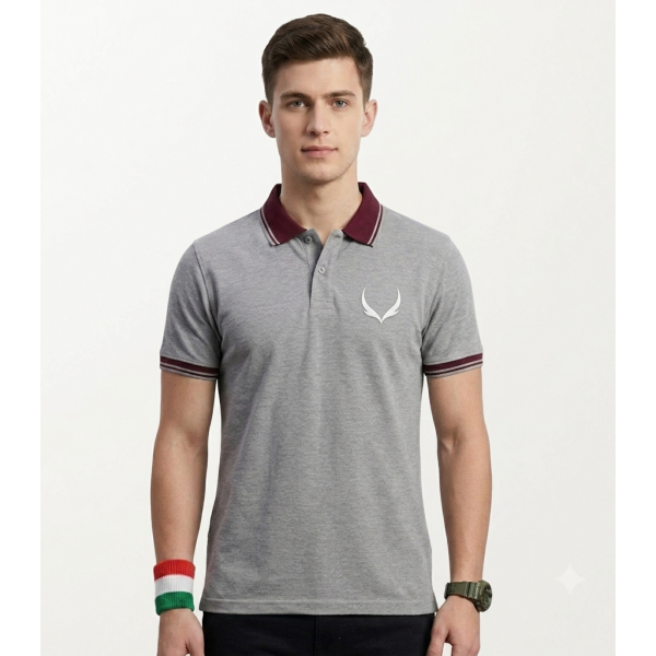 VAN MARLEE - Grey Men’s Pure Cotton Half Sleeves Regular Fit Plain Solid Premium Polo Collar T-Shirt