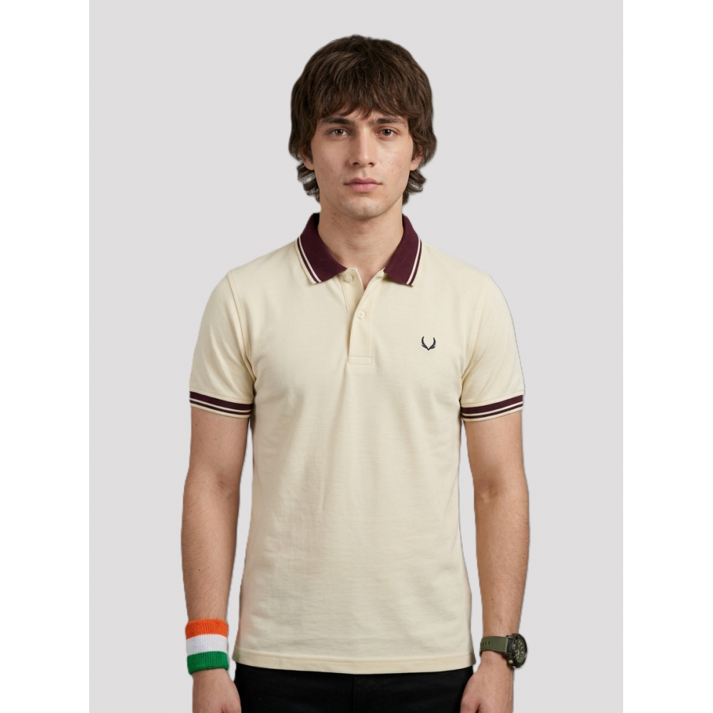 VAN MARLEE -Ivory Men's Pure Cotton Half Sleeves Regular Fit Plain Solid Premium Polo Collar T-Shirt