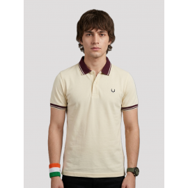 VAN MARLEE -Ivory Men's Pure Cotton Half Sleeves Regular Fit Plain Solid Premium Polo Collar T-Shirt