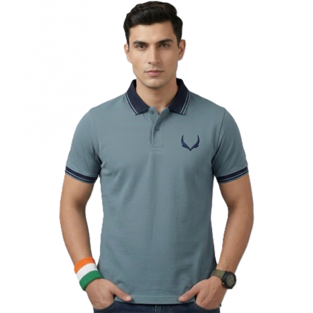 VAN MARLEE - Light Green Men's Pure Cotton Half Sleeves Regular Fit Plain Solid Premium Polo Collar T-Shirt