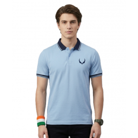 VAN MARLEE Light Blue Men's Pure Cotton Half Sleeves Regular Fit Plain Solid Premium Polo Collar T-Shirt