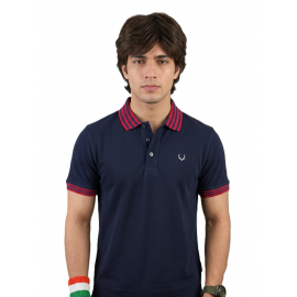 VAN MARLEE Navy Color Men's Pure Cotton Half Sleeves Regular Fit Plain Solid Premium Polo Collar T-Shirt