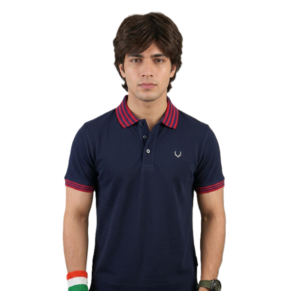 VAN MARLEE Navy Color Men's Pure Cotton Half Sleeves Regular Fit Plain Solid Premium Polo Collar T-Shirt
