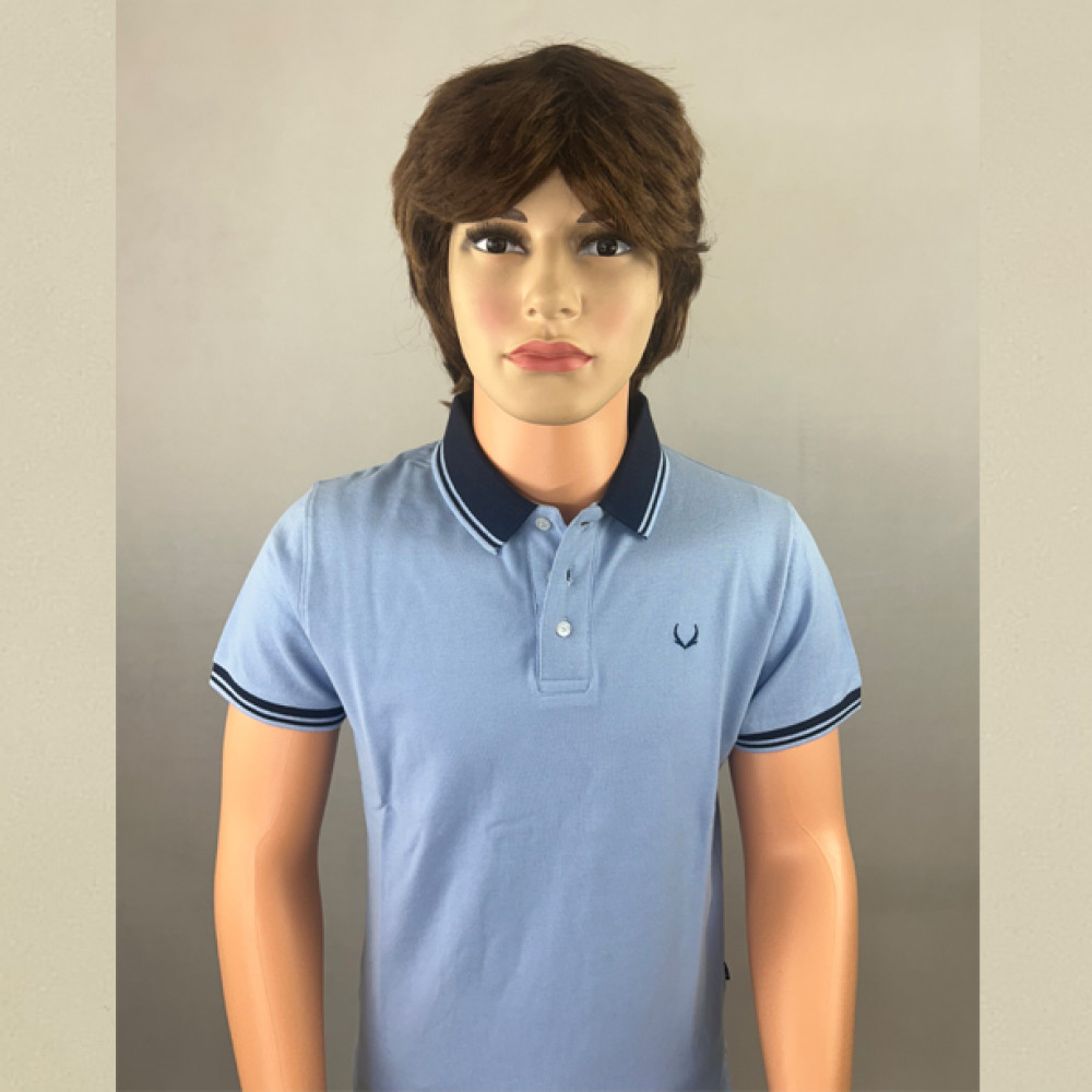 VAN MARLEE Men's Pure Cotton Half Sleeves Regular Fit Plain Solid Premium Polo Collar T-Shirt - LT Blue