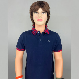 VAN MARLEE Men's Pure Cotton Half Sleeves Regular Fit Plain Solid Premium Polo Collar T-Shirt - Navy
