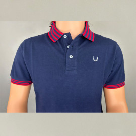VAN MARLEE Men's Pure Cotton Half Sleeves Regular Fit Plain Solid Premium Polo Collar T-Shirt - Navy